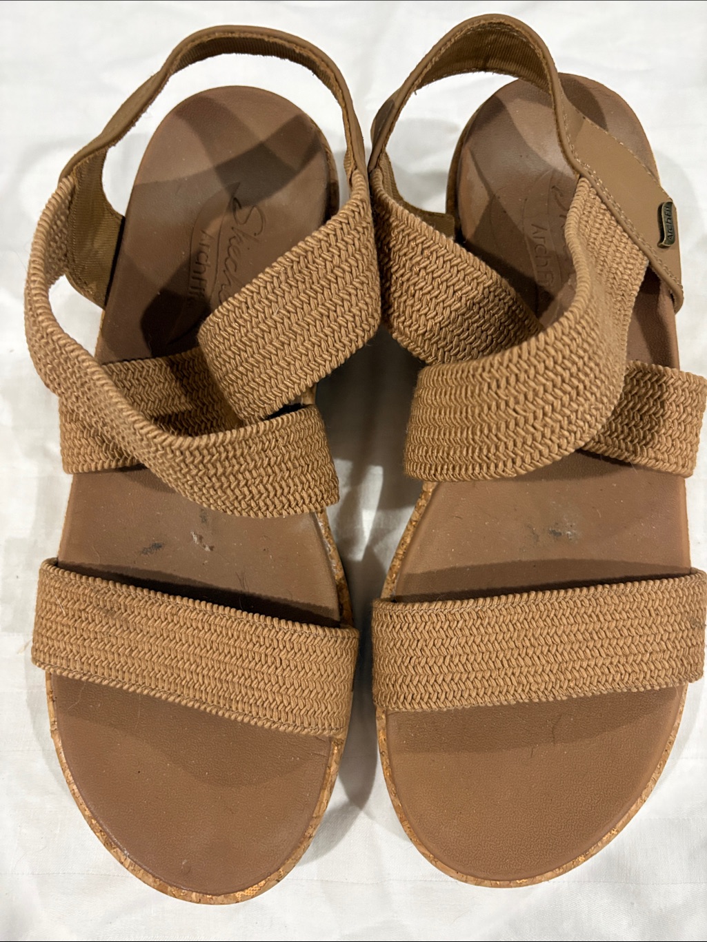 Skechers Air Fit Women's Braided Strap Sandals In Tan W/Cork Wedged Heels